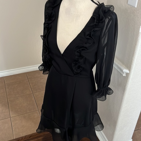 Saints + Secrets black sexy ruffled chiffon mini dress Size M - Picture 9 of 17